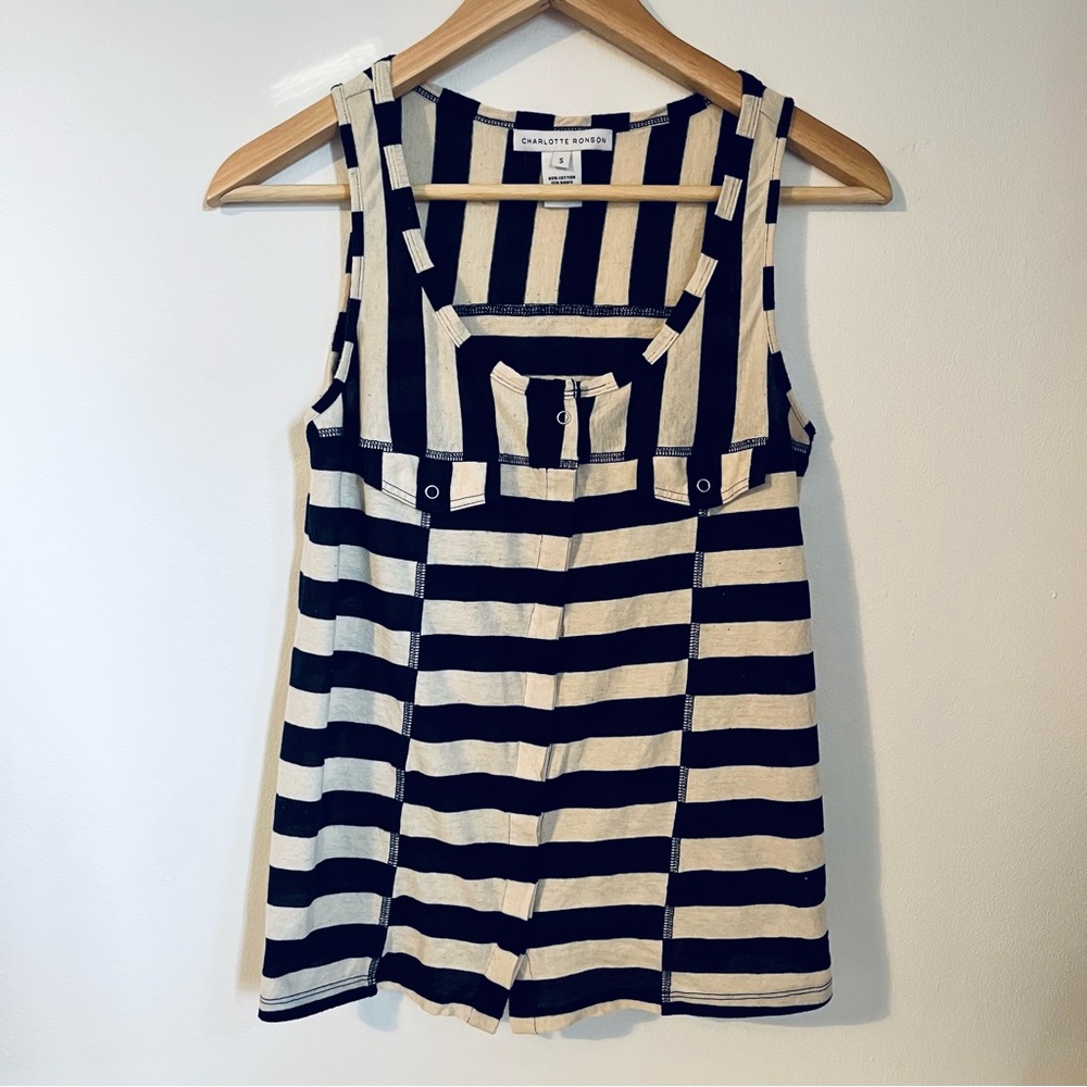 CHARLOTTE RONSON Navy and Cream Cotton Striped Tank (Small)